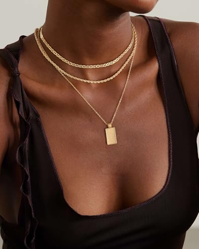 Layered Gold Silver Necklace for Women Non Tarnish,Dainty Choker Statement Chunky Necklace Stack Charm Pendant Chain Necklace Set 14K Gold Plated Long Stacked Womens Necklaces Trendy Jewelry Gift3
