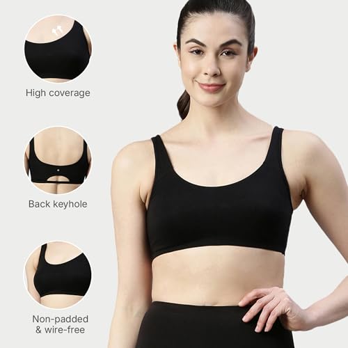 Image of Enamor Low Impact Women's Cotton Easy Everyday Bra - All Day Comfort Non Padded, Wirefree, High Coverage - SB06
