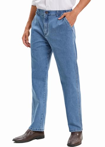 voeeron Mens Elastic Waist Jeans Relaxed Fit Men's Jeans with Elastic Waist with Zipper and Button2