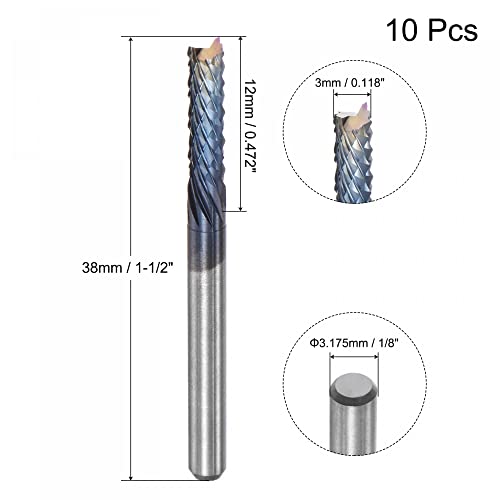Image of uxcell End Mill CNC Router Bits, 3mm x 12mm 1 /8 inch Shank Diamond Film Coated Carbide Engraving Bit Milling Cutter Left Hand for PCB Plastic Fiber Wood 10pcs