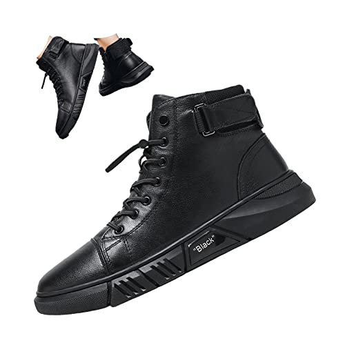 Keilinia Men's Black Italian High-Top Casual Leather Boots,Fall Winter Waterproof Non-slip Shock-absorbing Business Ankle Booties
