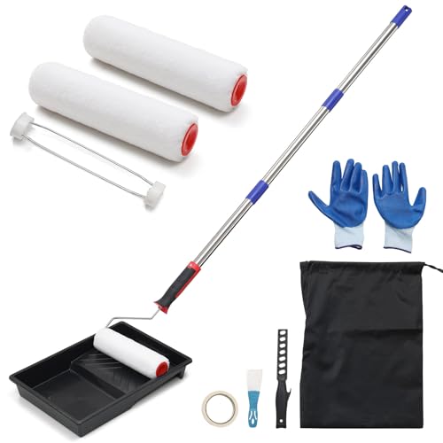 BeBecome Paint Roller Kit with Extension Pole 13PCS House Paint Rollers Set with Tray 9 Inch Roller Frame Covers 52 inch Wall Painting Kit for Interior Exterior DIY Painting