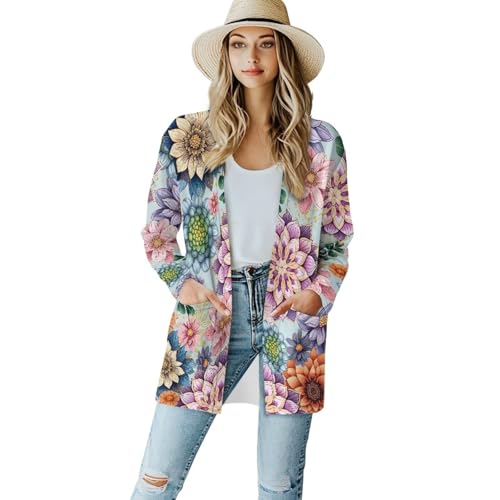 Image of Biyejit Women's Long Sleeve Open Front Cardigan Casual Loose Lightweight Cardigans with Pockets Drape Cardigan