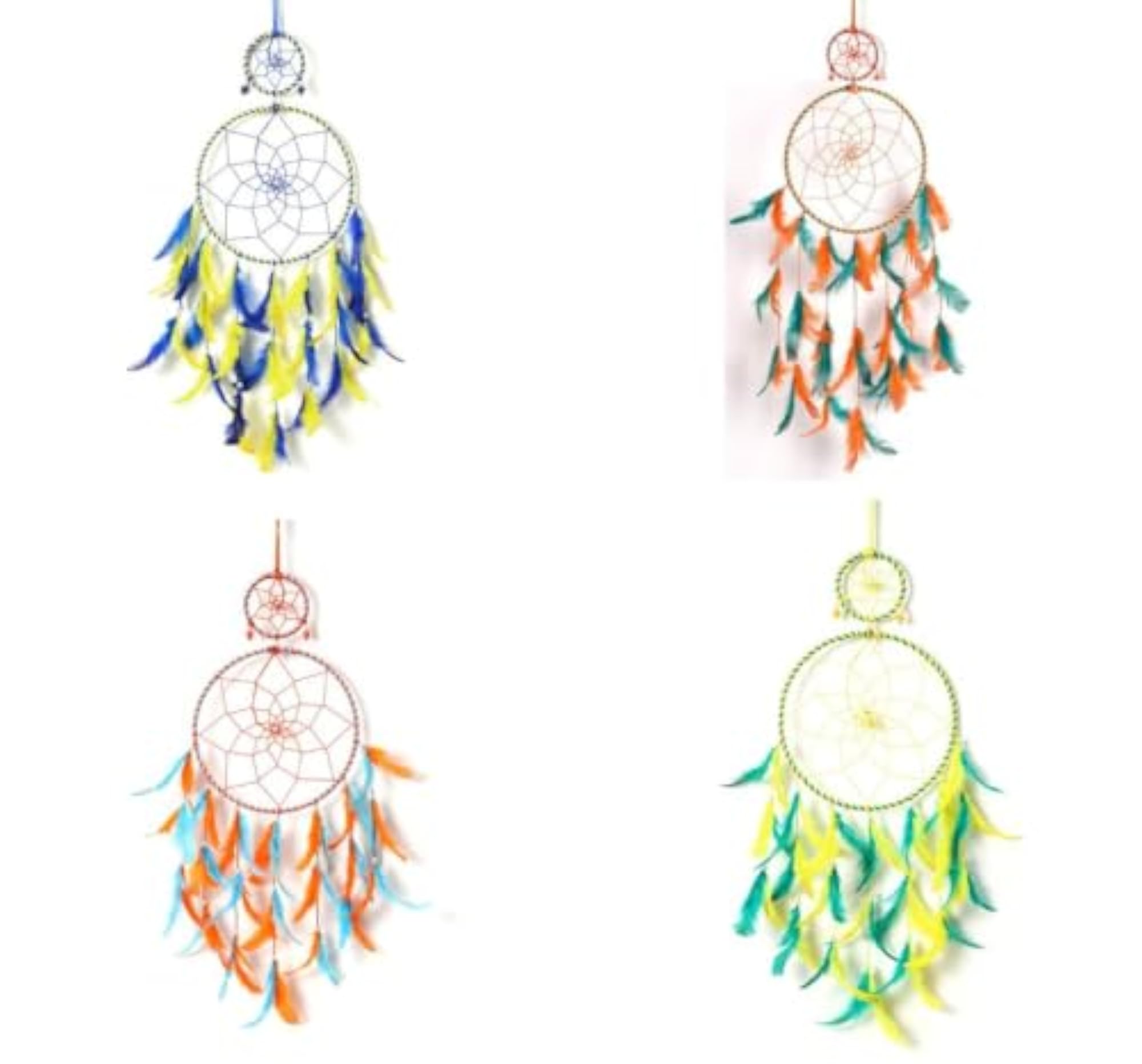 Dreamcatcher Pack of 4, Multicolour Feathers, Decorative Set