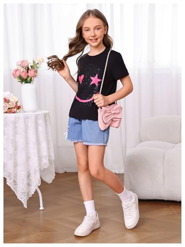 Image of WDIRARA Girl's Leopard Graphic T Shirt Crew Neck Short Sleeve Tee Shirts Cute Tops