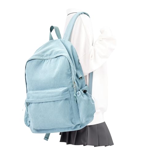 School Backpack for Teens Boys Girls Cute Corduroy Bookbag Classic Casual High School Bag Lightweight College Backpack For Women Men(Blue)