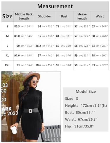 Aottori-Vestido-de-Punto-Mujer-Vestido-Invierno-Cuello-Alto-Vestido-Jersey-Mujers-Manga-Larga-Elegante-Mini-Knitted-Jerseys-Vestido-Fiesta-Casual-para-Otono-Invierno-Negro-XL
