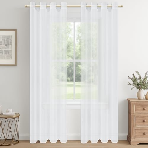 CUTEWIND Rideau Voilage Blanc 140x240 CM, Rideaux Voilage Transpa...