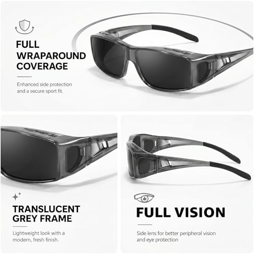 Image of VIEWBETTER Polarized Fit Over Glasses Sunglasses for Men Wrap Around Shades UV Protection Wear Over Eyeglasses SG0312