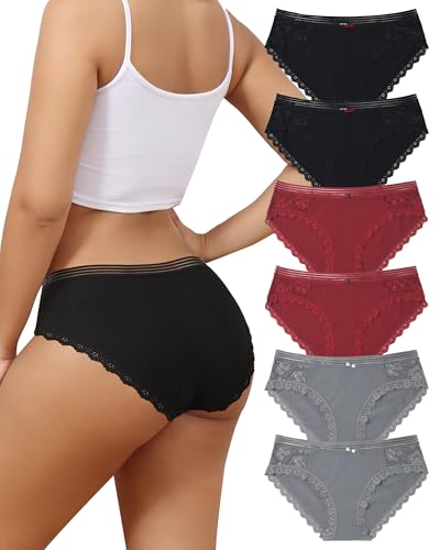 Image of LEVAO Cotton Underwear for Women 6 Pack Sexy Lace Cheeky Bikini Panties