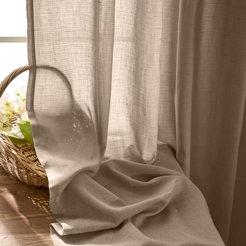 Image of jinchan Linen Curtains Light Filtering Back Tab 100x108 Inch 1 Panel Taupe