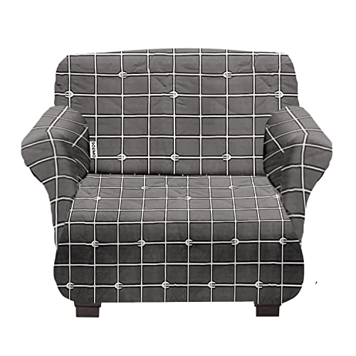 Image of Amazon Brand - Solimo Polyester Streachable Sofa Cover - (Single Seater, Checked Print, Grey)