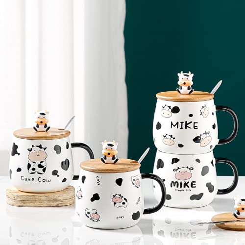 Arawat Divertida taza de café grande con tapa de cerámica, taza de té con cuchara y platillo, 480 ml, taza de café, taza… - Imagen 6
