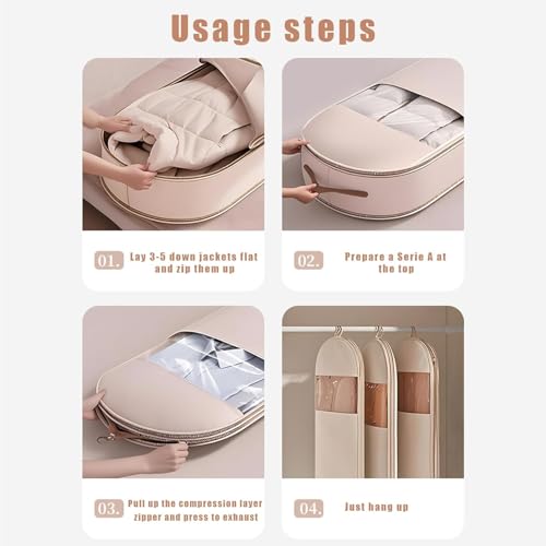 Space Saving Hanging Garment Bag with Self Compression Zipper, Space Saver Closet Organizers for Closet Storage—Compressible Dust Covers for Down Jackets,Shirts,and Sweaters. (Beige, M) 5