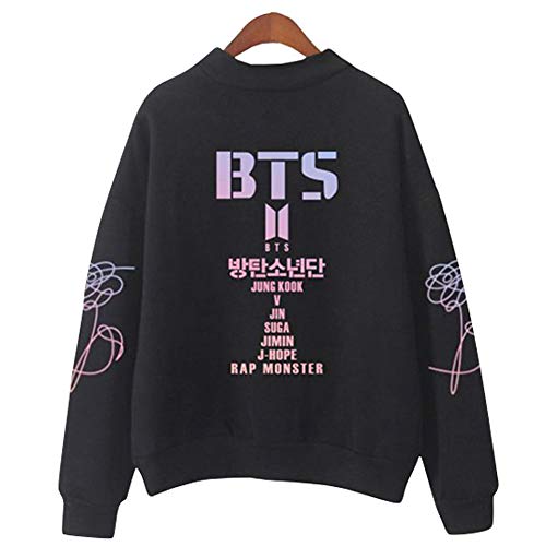 LAIKETE Sweatshirt Femme Kpop BTS Bangtan Boys Imprimée Manches Longues Pullover Col Rond sans Capuche Blouse Haut Hip Hop Streetwear Tops Cover