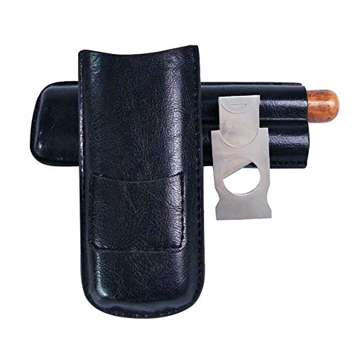 WSJMJ Étui à Cigare Portable en Cuir, avec Doublure en Bois de Cèdre 2 Tubes, Porte Cigare en Cuir Brun, Coupe Cigare de Poche Inclus Cover