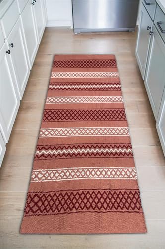 Image of Flatweave Cotton Rug Runner - 2x5 ft Soft Carpet for Entryway, Living Room & Outdoor Patios 2x5 ft Cotton Carpet Runner - Lightweight & Foldable Rug for High-Traffic Areas and Cozy Interiors