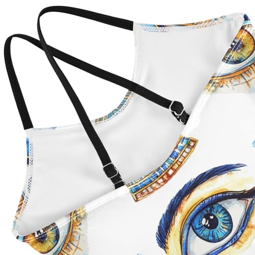 Pigsaly Girls One Piece Swimsuits Watercolor Egyptian Blue Evil Eye Kids Cross Back Swimwear Beach Sport Bathing Suit 3T4