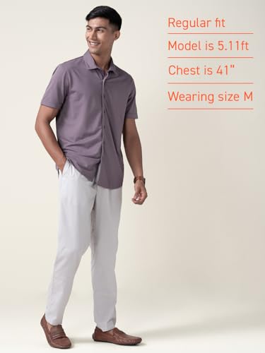 Image of DaMENSCH Men's Constant All-Degree Half Sleeve Regular fit Shirt, Pique Textured, Thermoregulating Cotton Blend, Recycled Fabric Shirts Stylish