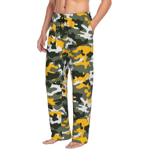Yellow Green Camouflage Mens Pj Pants,Soft Men Lounge Pants,Mens Pajama Pants Bottoms,Sleep Pants For Men
