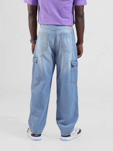 Image of The Indian Garage Co Men Baggy Solid Mid-Rise Cargo Jeans