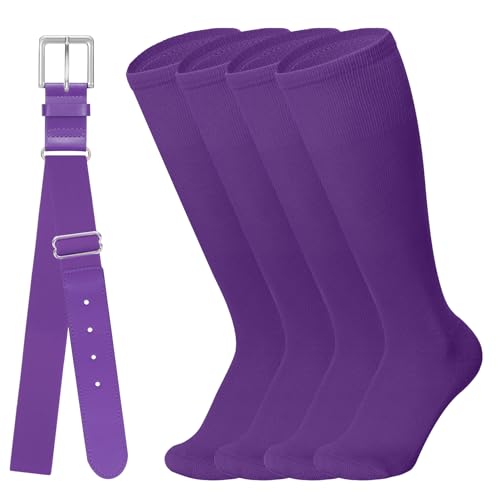 Leroci Baseball Softball Belt & Socks Combo Set for Adult Men and Women (2 Pairs of Socks & 1 Belt) Purple