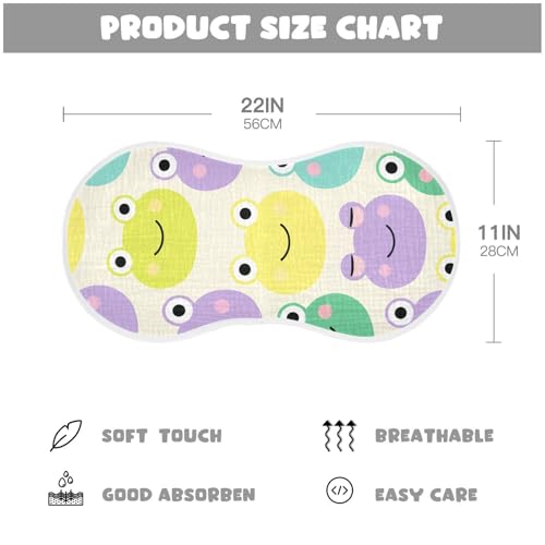 Cute Cartoon Frog Faces Muslin Burp Cloths 22x11 Inch - 4-Layer Organic Cotton & TPU Waterproof Lining, Absorbent Baby Bibs for Boys/Girls with Hanging Loop4