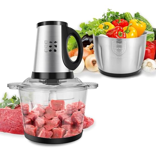 GTHTUHFD Picadora De Alimentos Eléctrica, Procesadora De Alimentos De Acero Inoxidable con Mango, Tapete Antideslizante Y Cuchillas De Acero Inoxidable, Ajuste De Dos Velocid