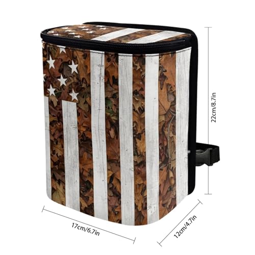 Image of Talayituse American Flag Hunting Camo Print Car Trash Can Portable Auto Garbage Bin Multifunctional Vehicle Interior Accessories with Adjustable Straps 4th of July Decor Universal Fit Truck SUV Sedan