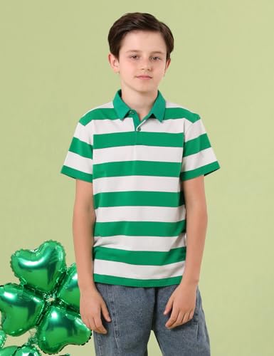 Image of COSLAND Boys' Striped Polo Shirt, Cotton Short Sleeve Shirt, X-Small-Large