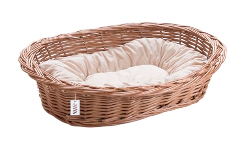 Wiklinowy Świat - Panier pour chat en osier - Naturellement chaud, respirant et élégant - Différentes tailles 66 x 47 x 15 cm - Coussin crème clair
