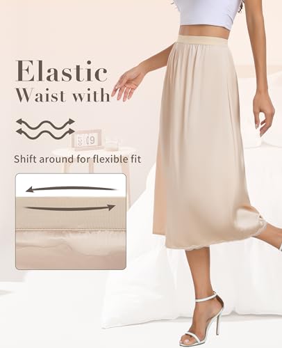 Vlazom Women's Satin Half Slip for Under Dress Long Underskirt Soft Under Slips for Women Under Dresses Size S-XXL2