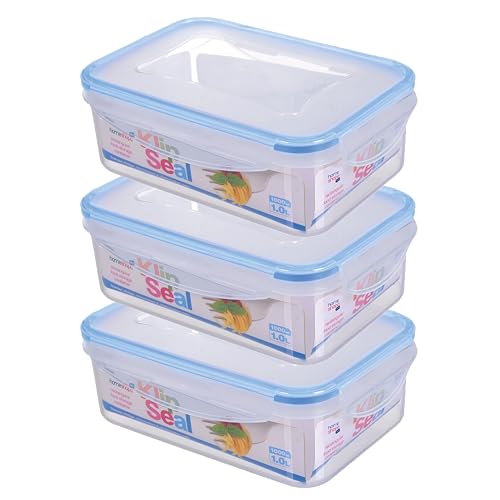 HOMESHOPA Plastic Airtight Food Storage Container, 3 Pack 1 Litre Leakproof Rectangle Stackable Container with Clip-Lock Lid, BPA Free Reusable Meal Prep Lunch Box, Microwave Freezer & Dishwasher Safe