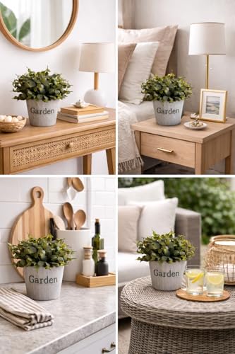 Image of Garden Art Artificial Coin Leaf Eucalyptus Bush in inchGarden inch Planter - Decorative Faux Plant for Desk, Shelf, Table & Office Decoration | Realistic Greenery Home Decor Plant (P-0226Green)