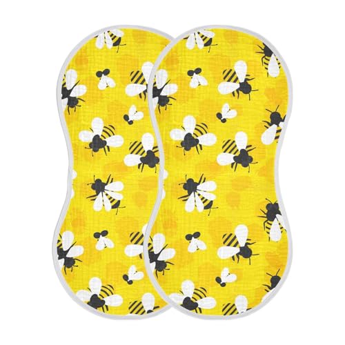 2 Pack Muslin Burp Cloths Bee Yellow Cotton Baby Burp Cloths Ultra Absorbent and Soft Burping Cloth for Newborn Boys Girls, Large 22
