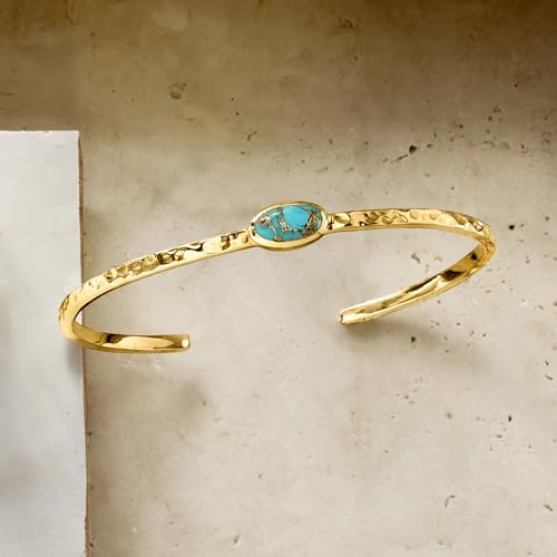 Ross-Simons Turquoise Hammered Cuff Bracelet in 18kt Gold Over Sterling3