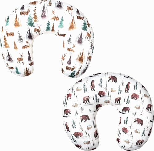 Image of Little Jump Nursing Pillow Cover Slipcover for Breastfeeding Pillows, Soft and Comfortable Safely Fits On Standard Infant Nursing Pillows (Deer & Bear)