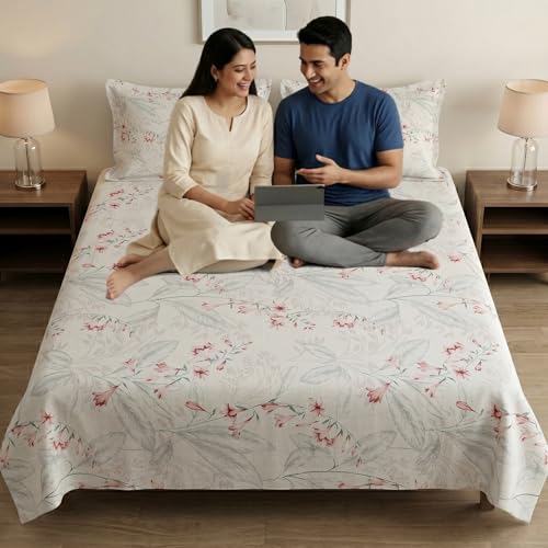 Image of Mafatlal 186 TC Metro Cotton Double Bed Bedsheet | 90x100 Inch | Soft, Breathable & Lightweight | Includes 2 Pillow Covers