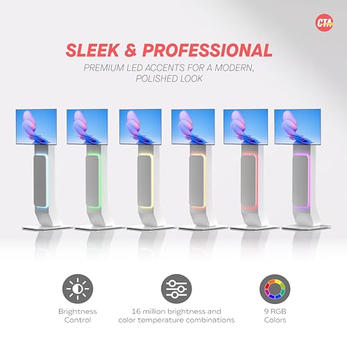 Image of Brandable Kiosk Floor Stand for Displays - with Custom Branding Panel & LED Lights VESA 75x75 100x100 Monitor TV Tablet Displays - Lockable Secure (ADD-VFSKLED)