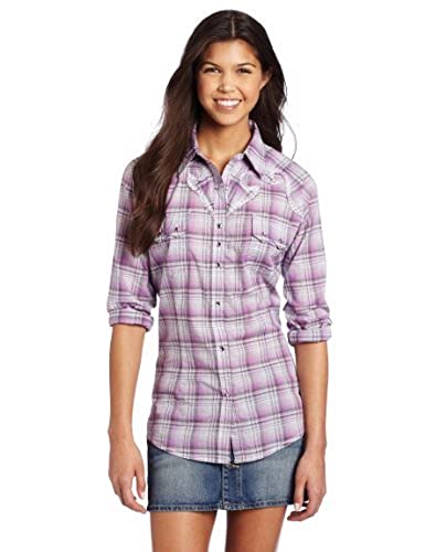 Wrangler Juniors Rock 47 Woven Cross Embroidery Top, Purple/Grey, Small