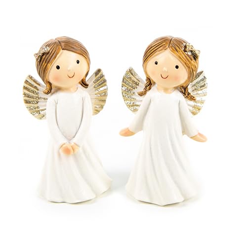 Logbuch-Verlag Figuras ángeles pequeñas, 2 Unidades: decoración navideña Blanca y Dorada, ángel Protector de Resina, Adornos Navidad para Mesa y Ventana, Regalo simbólico comunión Bautizo, 9 cm