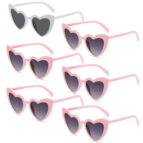 Dwenarry Bachelorette Party Favors Pink Heart Sunglasses Bridesmaid Proposal Gifts Vintage Cat Eye Sunglasses Bride Tribe Shades Party Supplies 6 Pack
