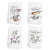Kamalove Funny Kitchen Towels and Dishcloths Sets of 4 - Dish Towels with Sayings - House Warming Presents for New Home, Gifts for Women, Farmhouse Kitchen Decor, Colourful