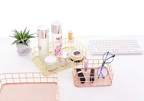 Image of Oddpod Rose Gold Wire Mesh Storage Basket /Rectangle Multipurpose Iron Grid Desktop Organizer Bin & Utility Tray for Office and Home - Medium