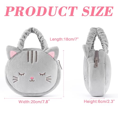 Lazada Back to School Gifts for Girls Cat Plush Handbags for Kids Soft Kitty Handbag Kids Cat Handbag Christmas Gifts for Girls Gray 7-Inch3