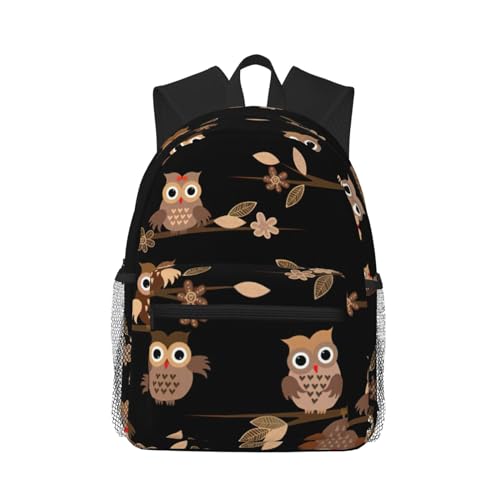 Sac à dos de voyage polyvalent noir à motif hiboux marron