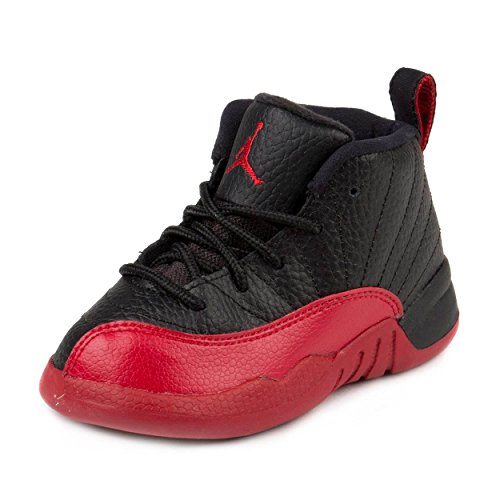 NIKE Baby Boys Jordan 12 Retro BT Flu Game Black/Varsity Red Leather