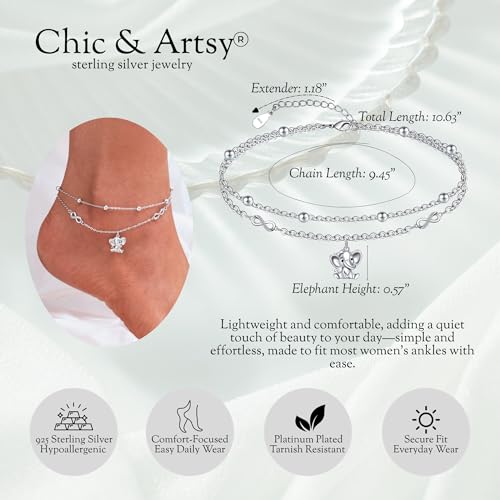 Image of CHIC & ARTSY 925 Sterling Silver Ankle Bracelets for Women, Adjustable Layered Foot Chains with Nature & Symbol Charms, Lightweight Comfort Fit Boho Beach Everyday Jewelry