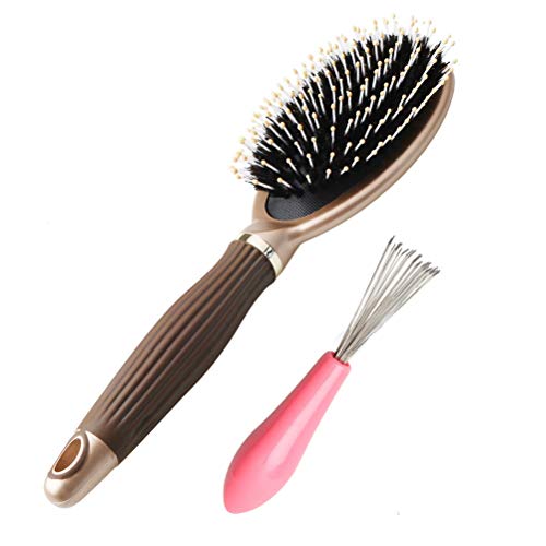 nuoshen Hair Brush, Massage Comb Natural Boar Bristle Hairbrush with Cleaner Tool Rose Reducing Hair Breakage?Rose Gold Detailing for Wet or Dry Hair