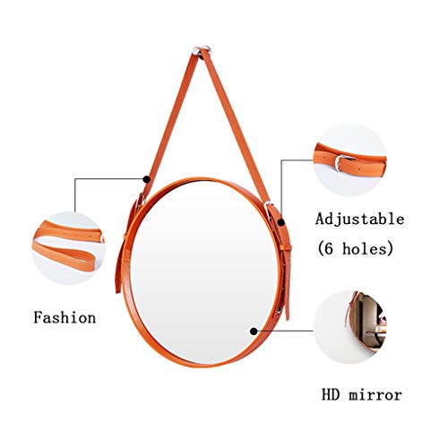 Olotu Faux Leather Round Wall Mirror Decorative Mirror With Hanging Strap Creative Makeup Shaving Mirrors/70Cm #TOP3